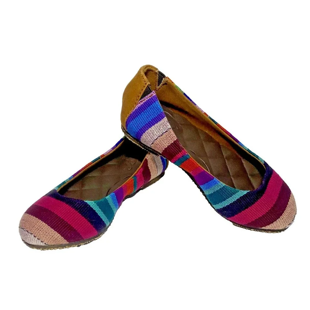 Reef Tropic Girl's Size 11 T Rainbow Stripe Ballet Flats Mex Boho Beach Colorful